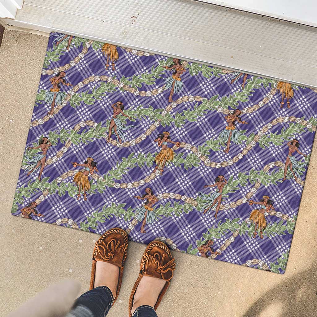 Lavender Palaka Hula Girls Seamless Hawaii Aloha Rubber Doormat - Polynesian Pride