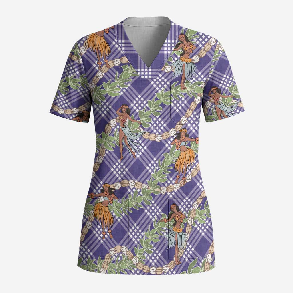 Lavender Palaka Hula Girls Seamless Hawaii Aloha Scrub Top LT7 Adult Lavender - Polynesian Pride