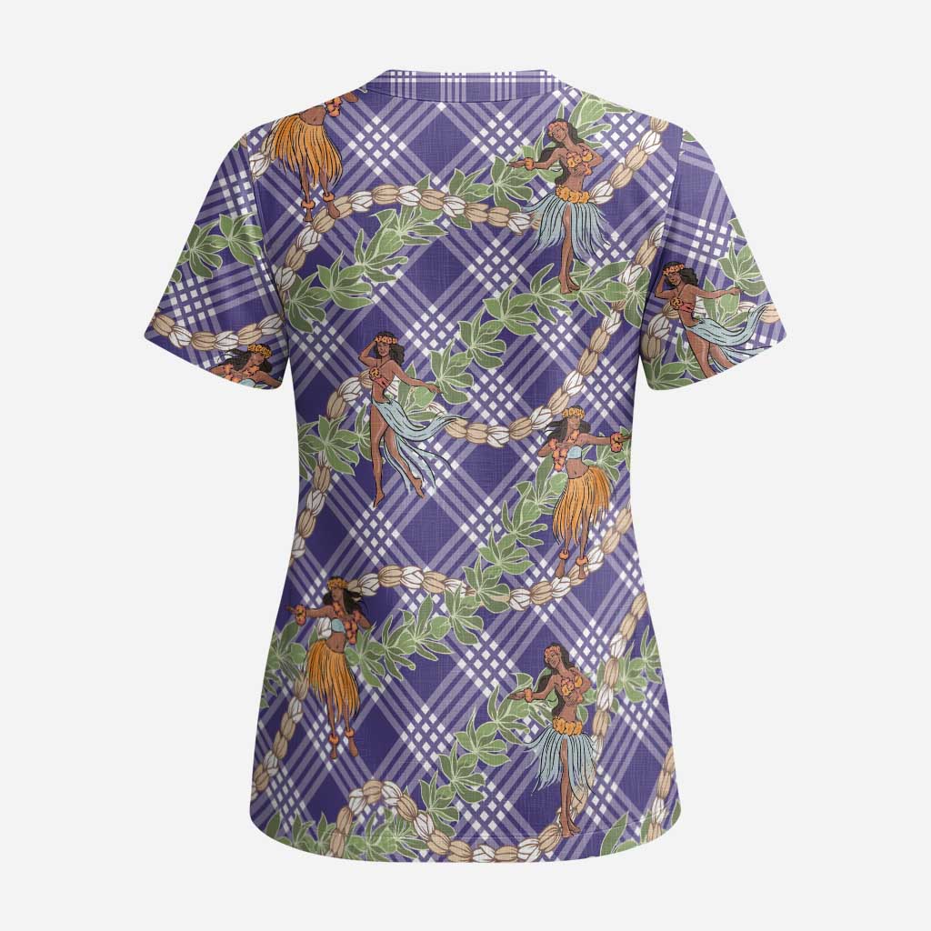 Lavender Palaka Hula Girls Seamless Hawaii Aloha Scrub Top LT7 - Polynesian Pride
