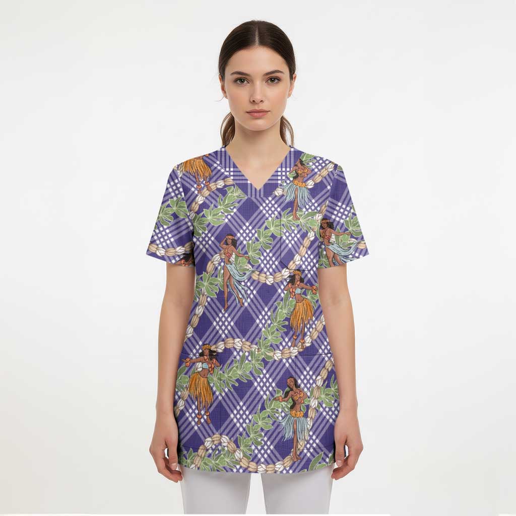 Lavender Palaka Hula Girls Seamless Hawaii Aloha Scrub Top LT7 - Polynesian Pride