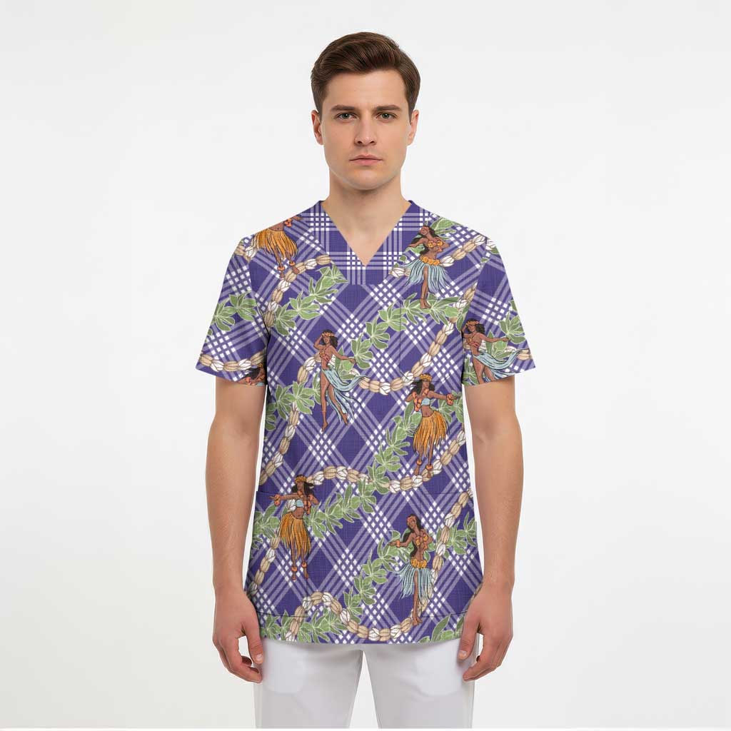 Lavender Palaka Hula Girls Seamless Hawaii Aloha Scrub Top LT7 - Polynesian Pride