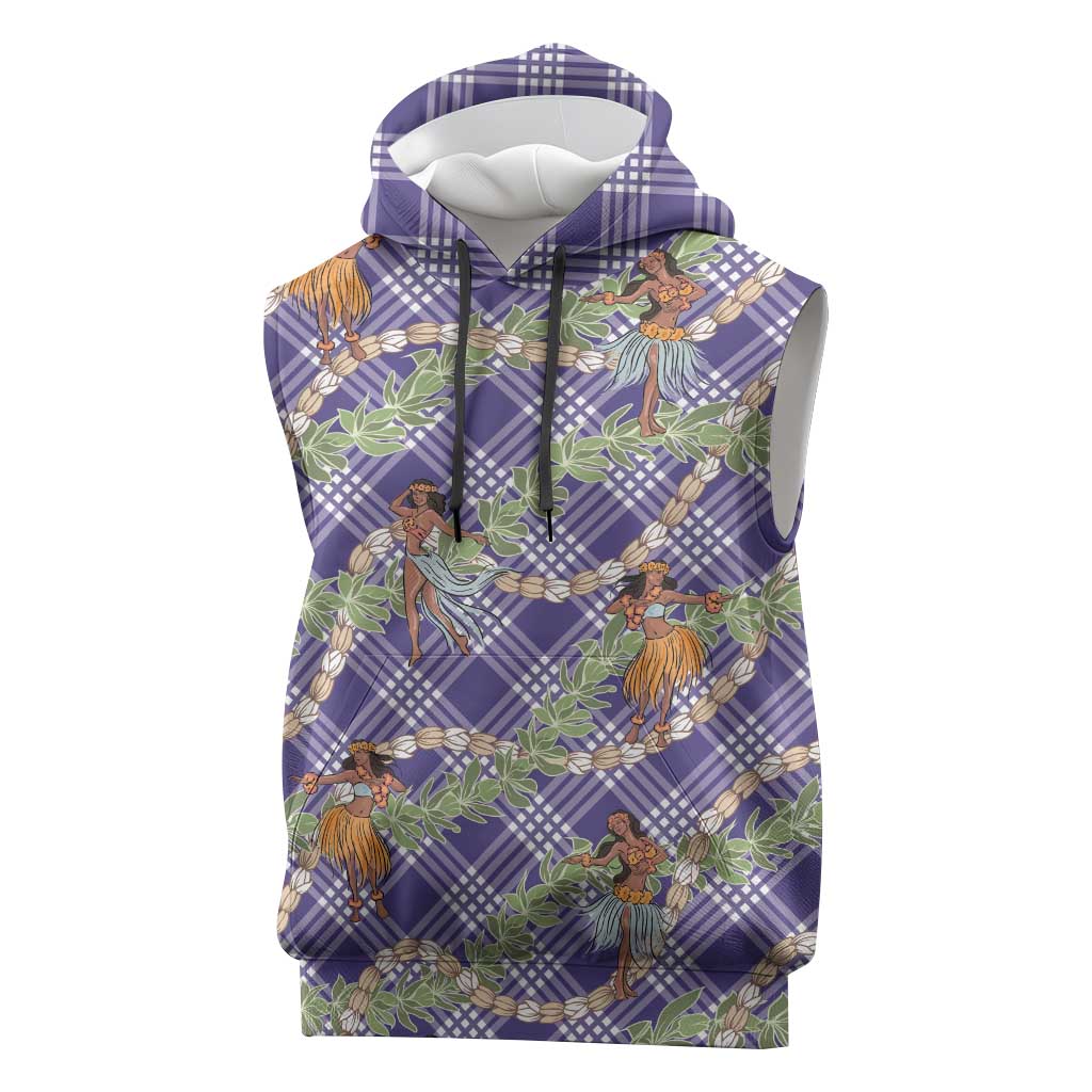 Lavender Palaka Hula Girls Seamless Hawaii Aloha Sleeveless Hoodie - Polynesian Pride
