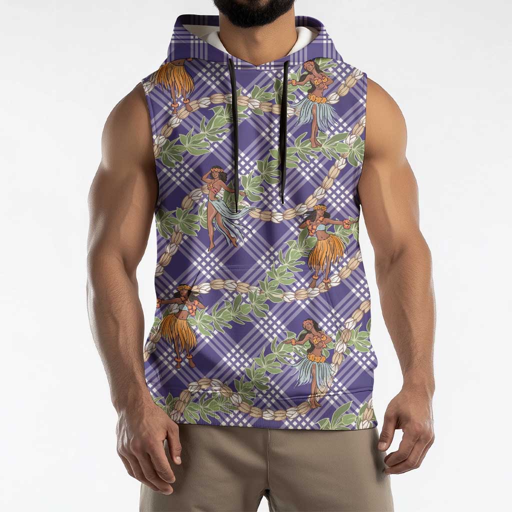 Lavender Palaka Hula Girls Seamless Hawaii Aloha Sleeveless Hoodie - Polynesian Pride