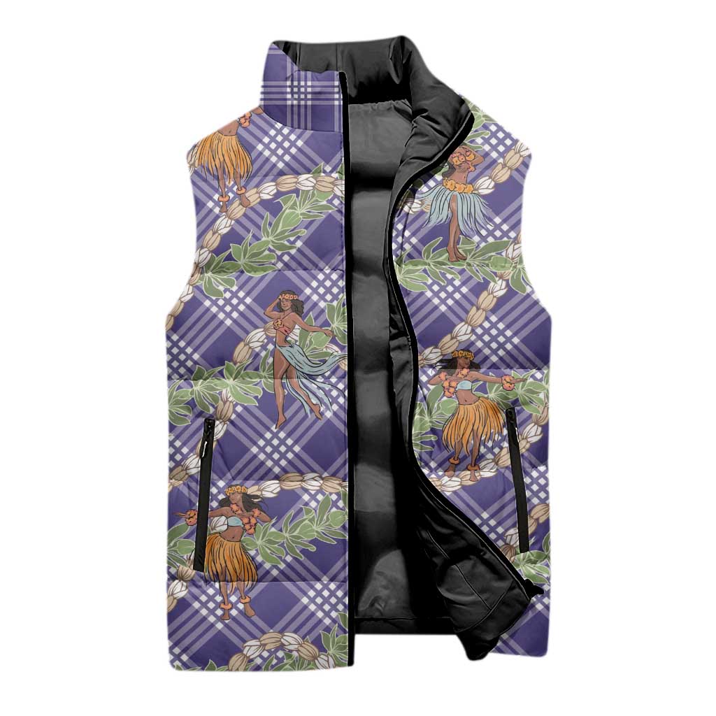 Lavender Palaka Hula Girls Seamless Hawaii Aloha Sleeveless Puffer Jacket - Polynesian Pride