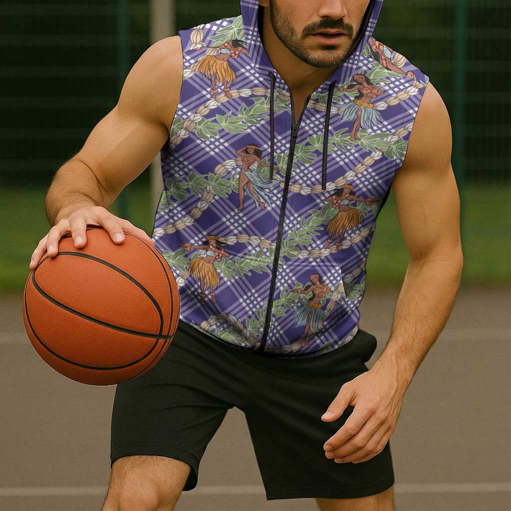 Lavender Palaka Hula Girls Seamless Hawaii Aloha Sleeveless Zip Hoodie - Polynesian Pride