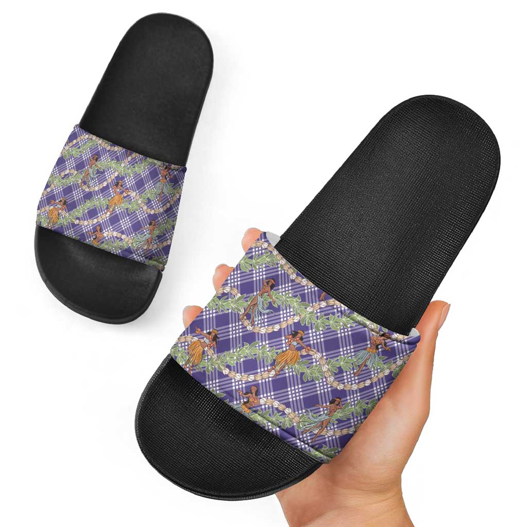 Lavender Palaka Hula Girls Seamless Hawaii Aloha Slide Sandals - Polynesian Pride