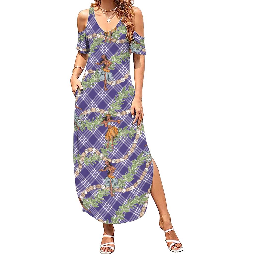 Lavender Palaka Hula Girls Seamless Hawaii Aloha Summer Maxi Dress LT7 Women Lavender - Polynesian Pride