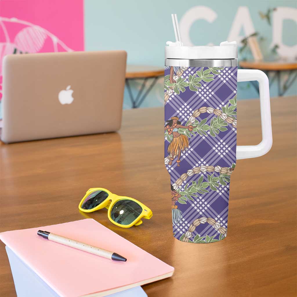 Lavender Palaka Hula Girls Seamless Hawaii Aloha Tumbler With Handle - Polynesian Pride