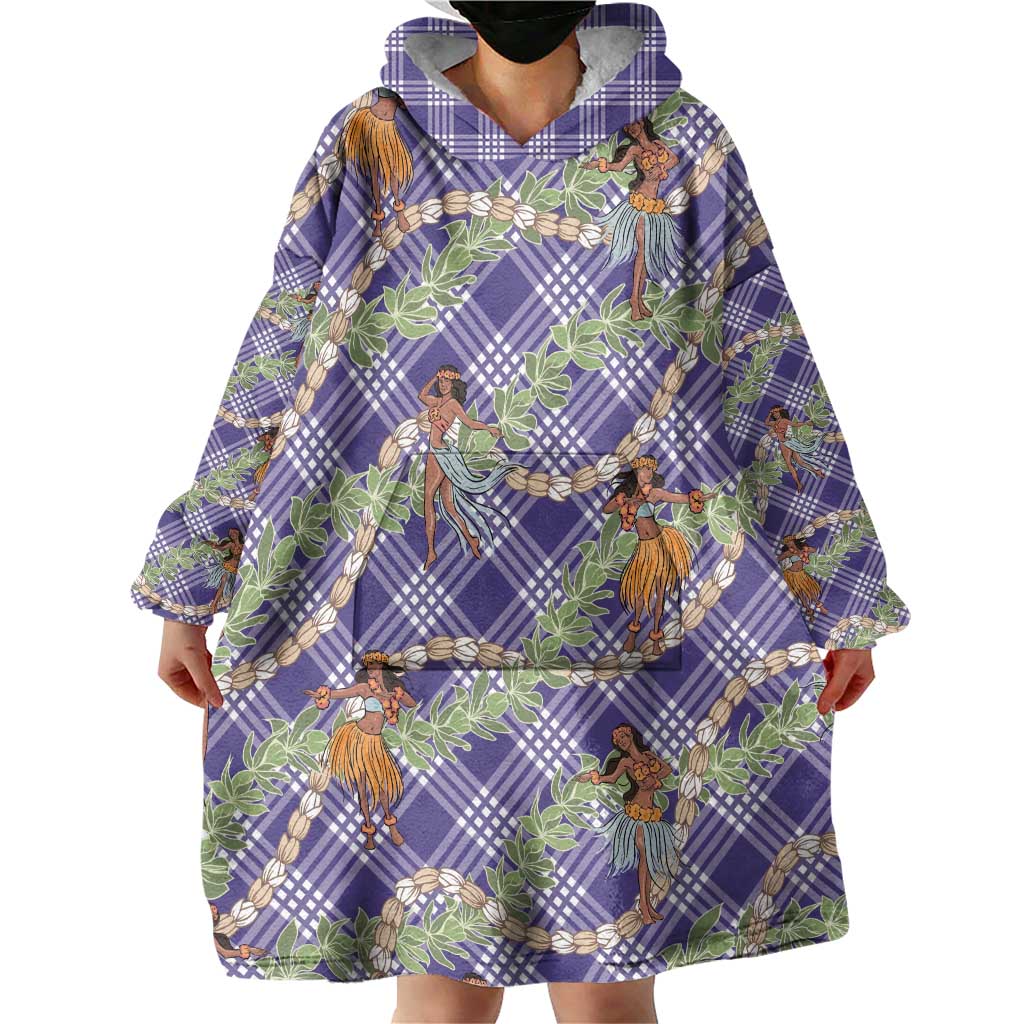 Lavender Palaka Hula Girls Seamless Hawaii Aloha Wearable Blanket Hoodie LT7 - Polynesian Pride