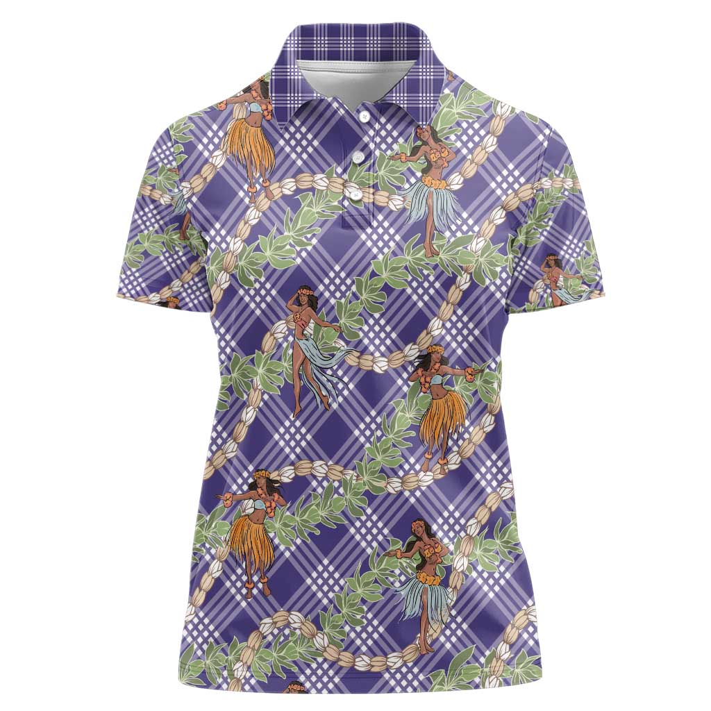 Lavender Palaka Hula Girls Seamless Hawaii Aloha Women Polo Shirt - Polynesian Pride