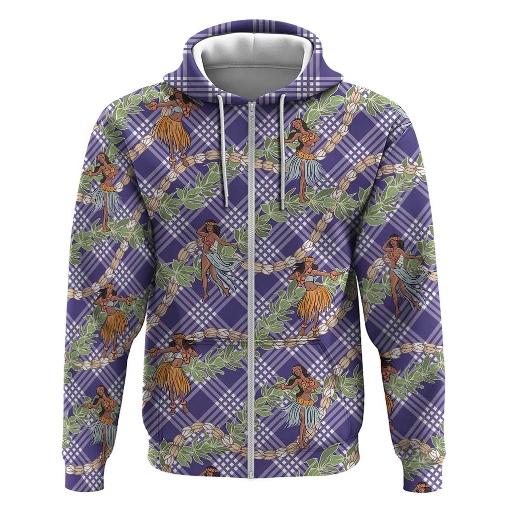 Lavender Palaka Hula Girls Seamless Hawaii Aloha Zip Hoodie - Polynesian Pride