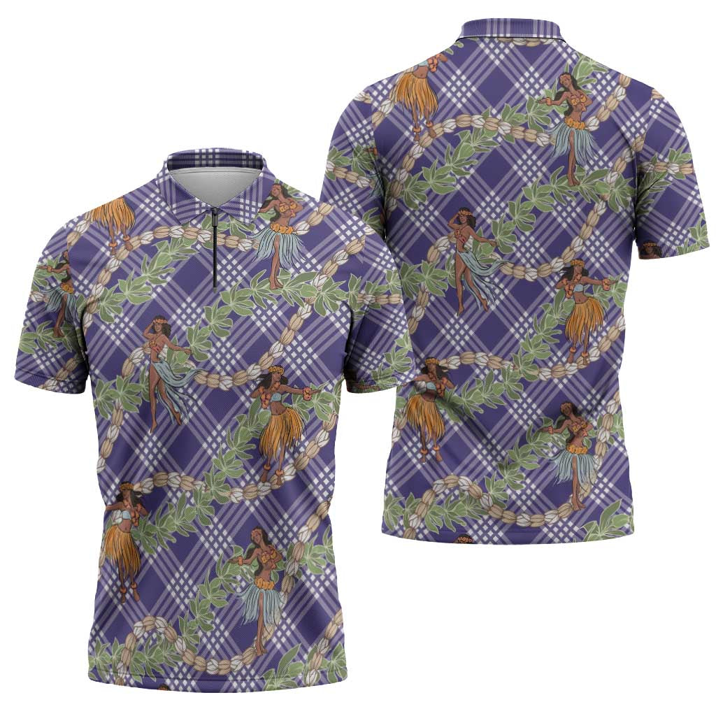 Lavender Palaka Hula Girls Seamless Hawaii Aloha Zipper Polo Shirt - Polynesian Pride