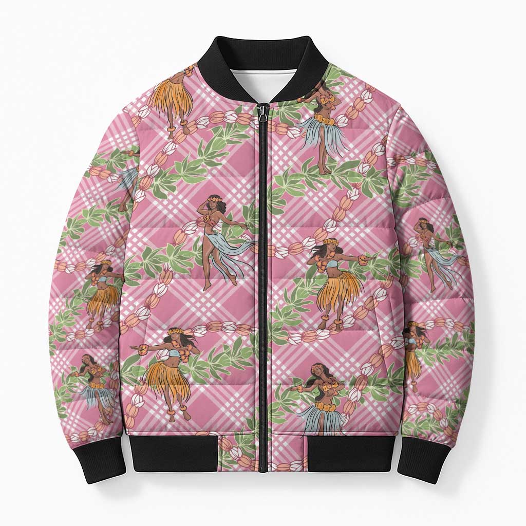 Lokelani Pink Palaka Hula Girls Seamless Hawaii Aloha Bomber Puffer Jacket - Polynesian Pride