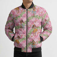 Lokelani Pink Palaka Hula Girls Seamless Hawaii Aloha Bomber Puffer Jacket - Polynesian Pride