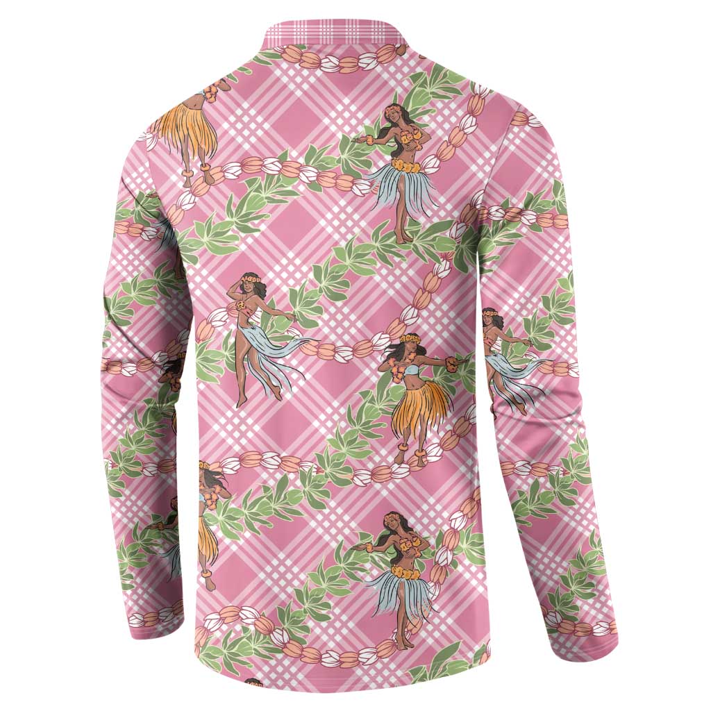 Lokelani Pink Palaka Hula Girls Seamless Hawaii Aloha Button Sweatshirt - Polynesian Pride