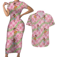 Lokelani Pink Palaka Hula Girls Seamless Hawaii Aloha Couples Matching Short Sleeve Bodycon Dress and Hawaiian Shirt - Polynesian Pride