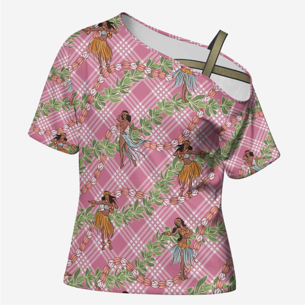 Lokelani Pink Palaka Hula Girls Seamless Hawaii Aloha Cross Shoulder Shirt - Polynesian Pride