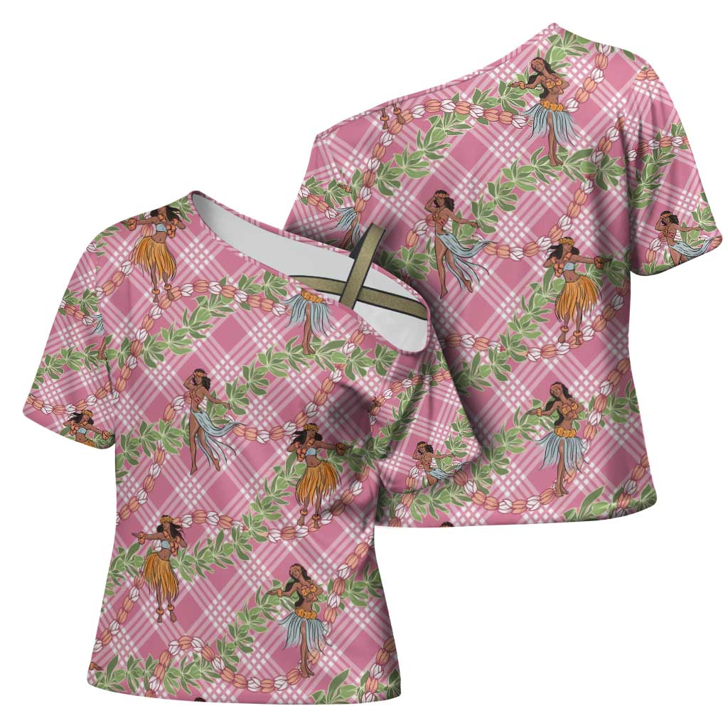 Lokelani Pink Palaka Hula Girls Seamless Hawaii Aloha Cross Shoulder Shirt - Polynesian Pride