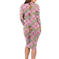 Lokelani Pink Palaka Hula Girls Seamless Hawaii Aloha Family Matching Long Sleeve Bodycon Dress and Hawaiian Shirt - Polynesian Pride