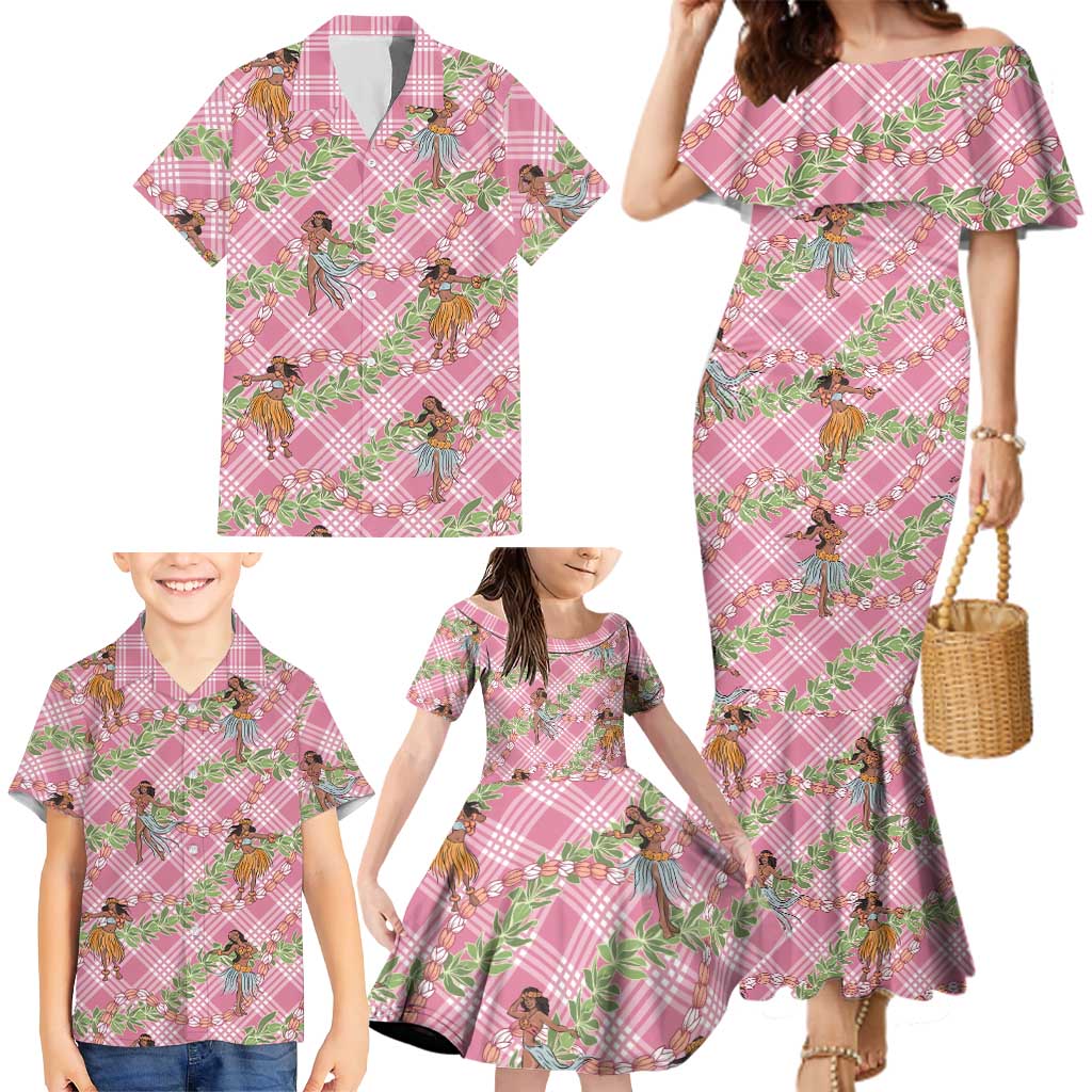 Lokelani Pink Palaka Hula Girls Seamless Hawaii Aloha Family Matching Mermaid Dress and Hawaiian Shirt LT7 - Polynesian Pride
