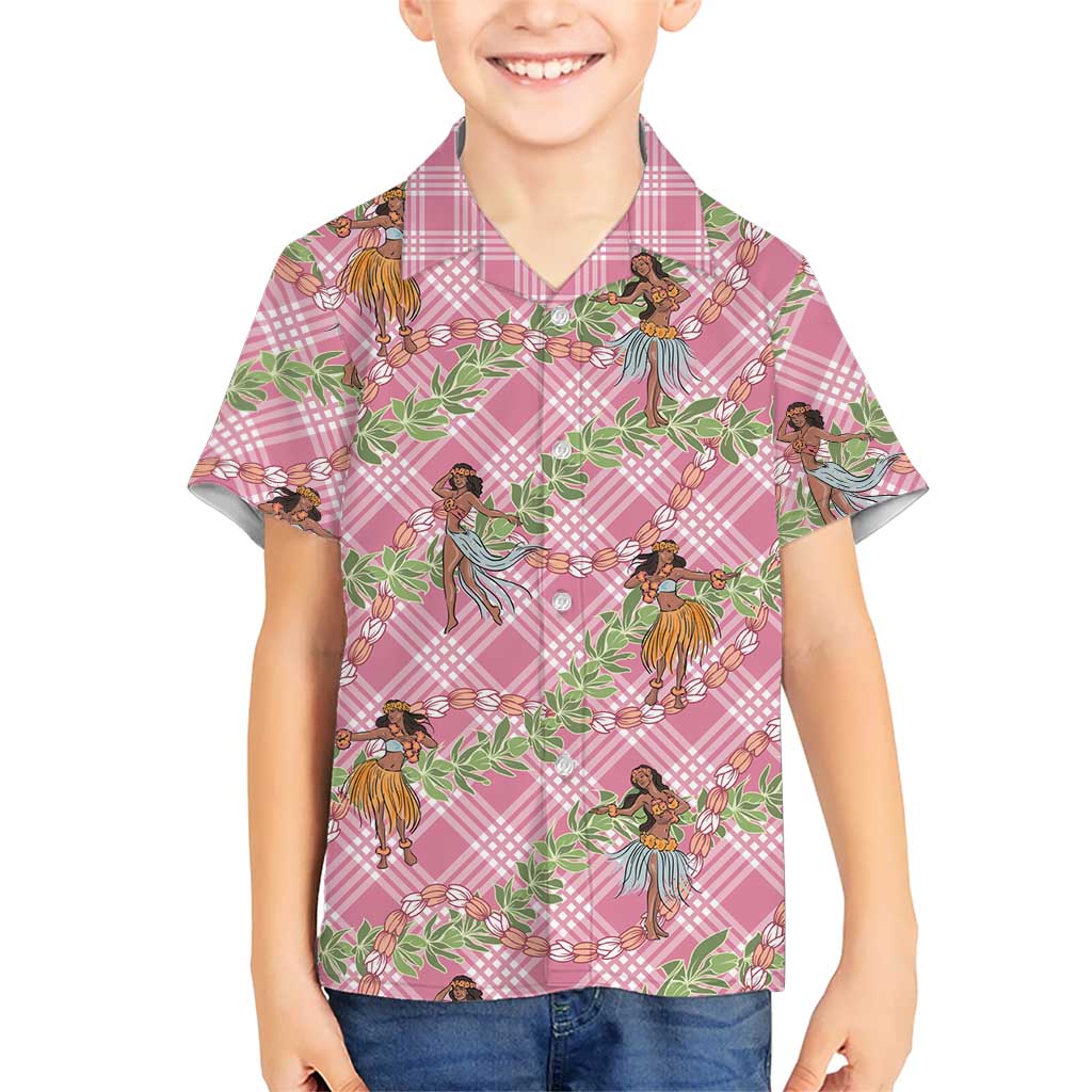 Lokelani Pink Palaka Hula Girls Seamless Hawaii Aloha Family Matching Off Shoulder Maxi Dress and Hawaiian Shirt LT7 Son's Shirt Pink - Polynesian Pride