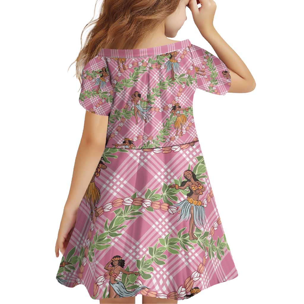 Lokelani Pink Palaka Hula Girls Seamless Hawaii Aloha Family Matching Off Shoulder Short Dress and Hawaiian Shirt - Polynesian Pride
