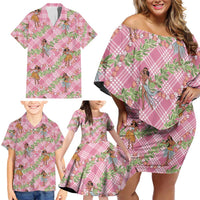Lokelani Pink Palaka Hula Girls Seamless Hawaii Aloha Family Matching Off Shoulder Short Dress and Hawaiian Shirt - Polynesian Pride