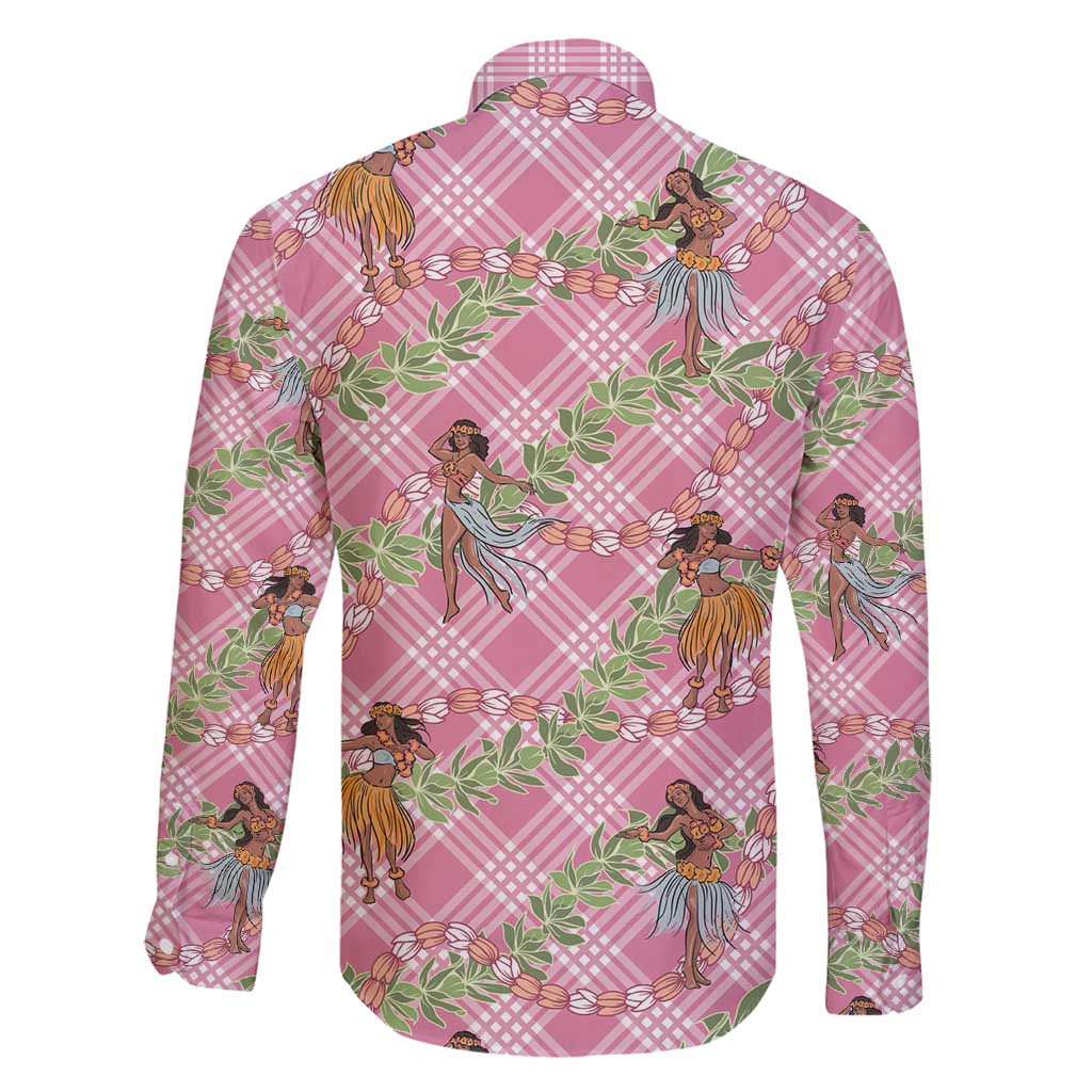 Lokelani Pink Palaka Hula Girls Seamless Hawaii Aloha Family Matching Off Shoulder Short Dress and Hawaiian Shirt - Polynesian Pride