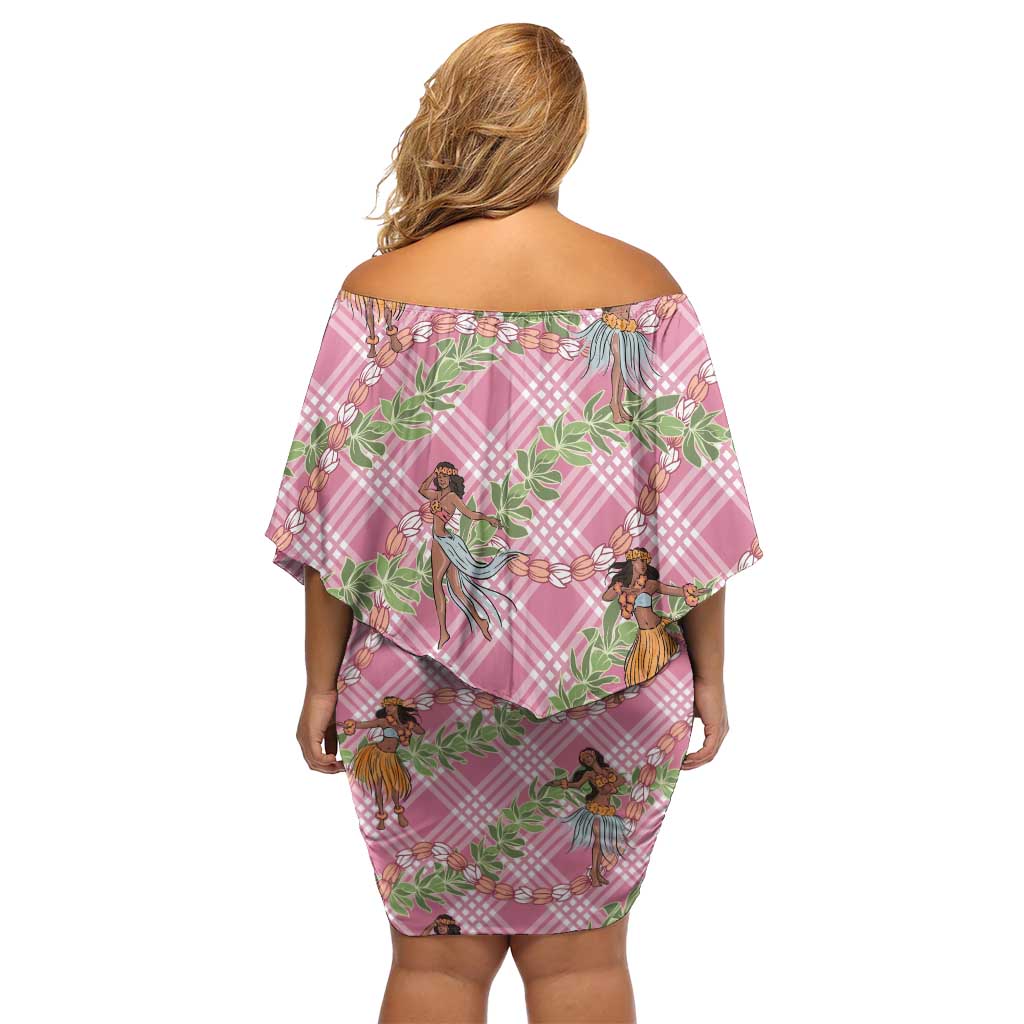 Lokelani Pink Palaka Hula Girls Seamless Hawaii Aloha Family Matching Off Shoulder Short Dress and Hawaiian Shirt - Polynesian Pride