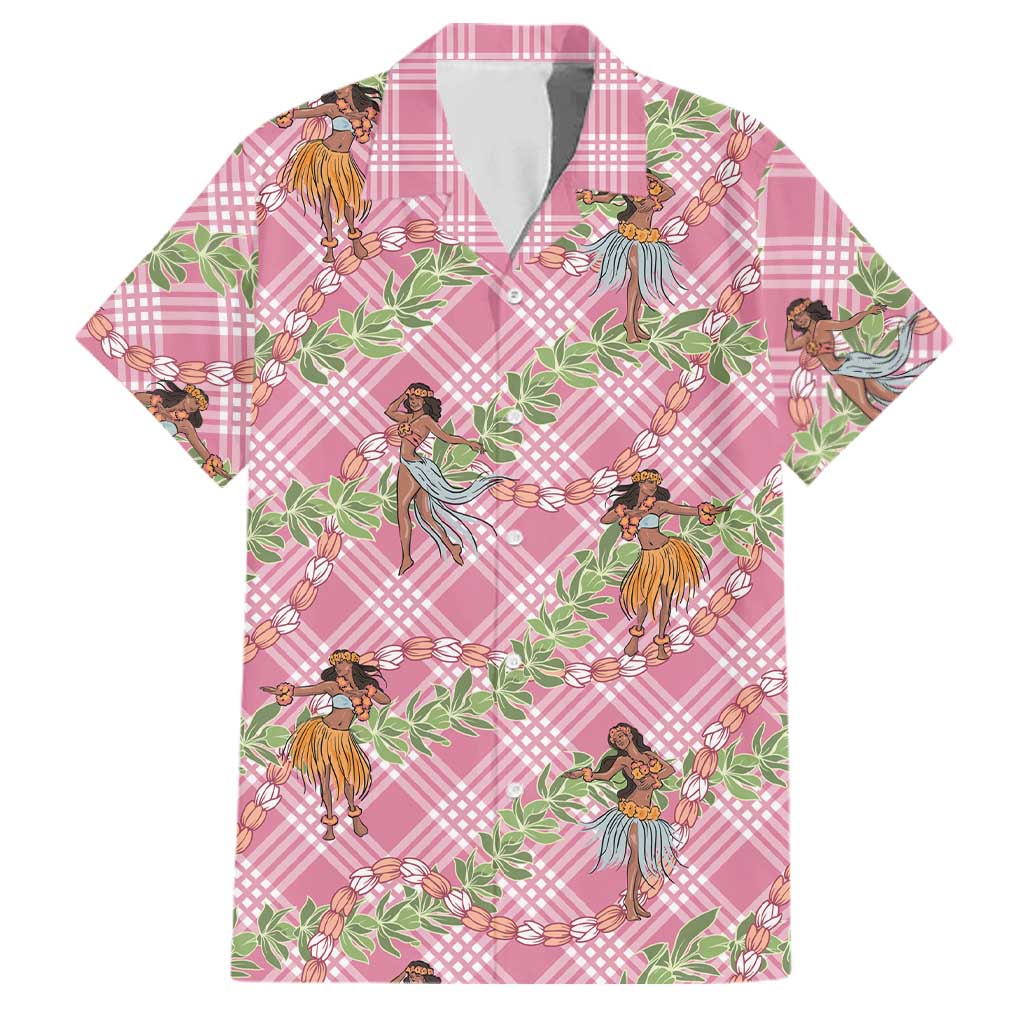 Lokelani Pink Palaka Hula Girls Seamless Hawaii Aloha Family Matching Short Sleeve Bodycon Dress and Hawaiian Shirt LT7 Dad's Shirt - Short Sleeve Pink - Polynesian Pride