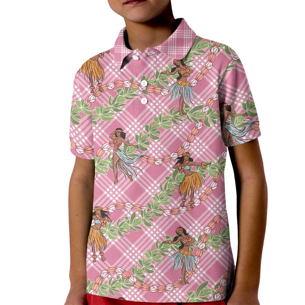 Lokelani Pink Palaka Hula Girls Seamless Hawaii Aloha Kid Polo Shirt LT7 Kid Pink - Polynesian Pride
