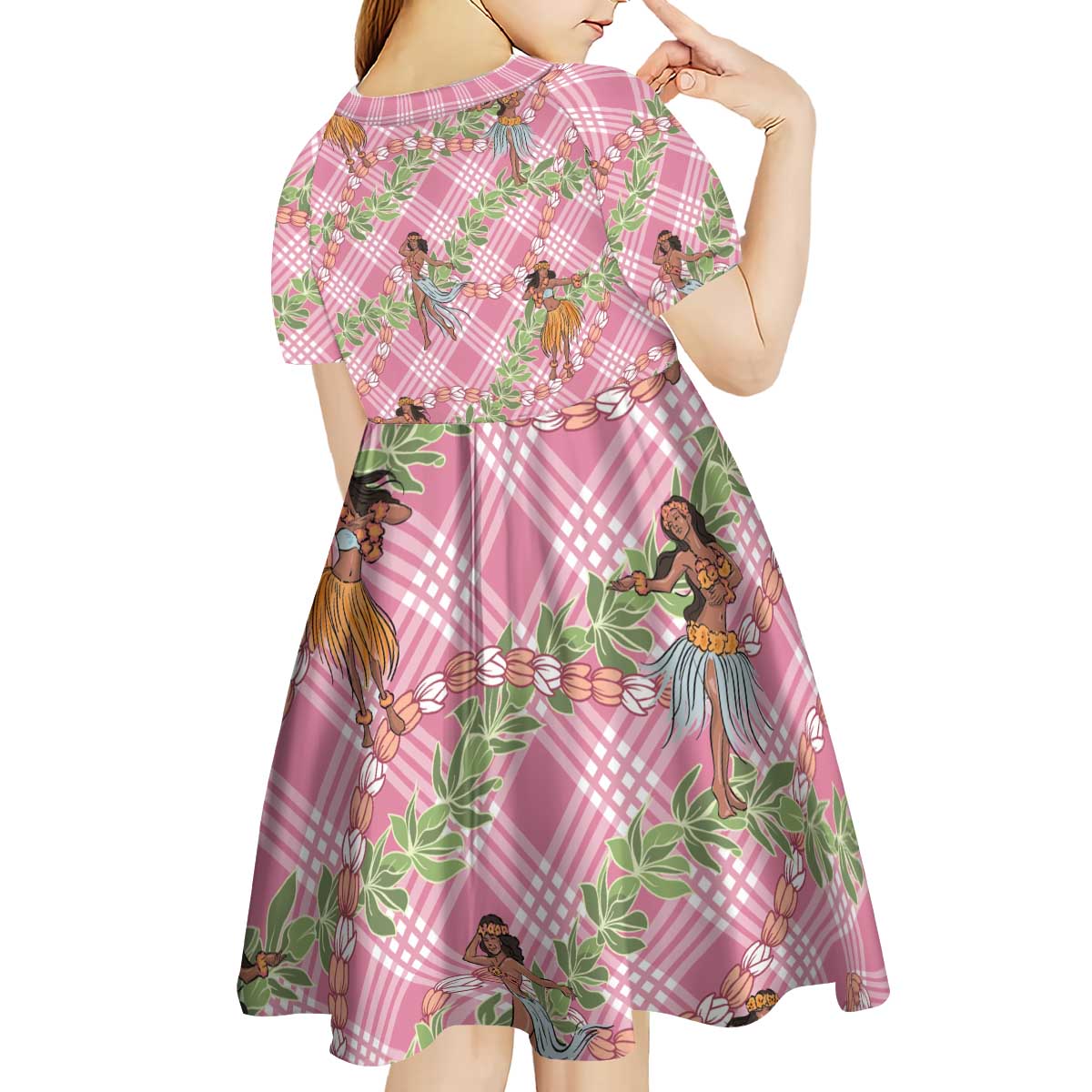 Lokelani Pink Palaka Hula Girls Seamless Hawaii Aloha Kid Short Sleeve Dress - Polynesian Pride