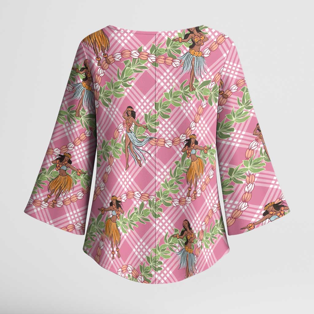 Lokelani Pink Palaka Hula Girls Seamless Hawaii Aloha Kimono Sleeve Blouse - Polynesian Pride