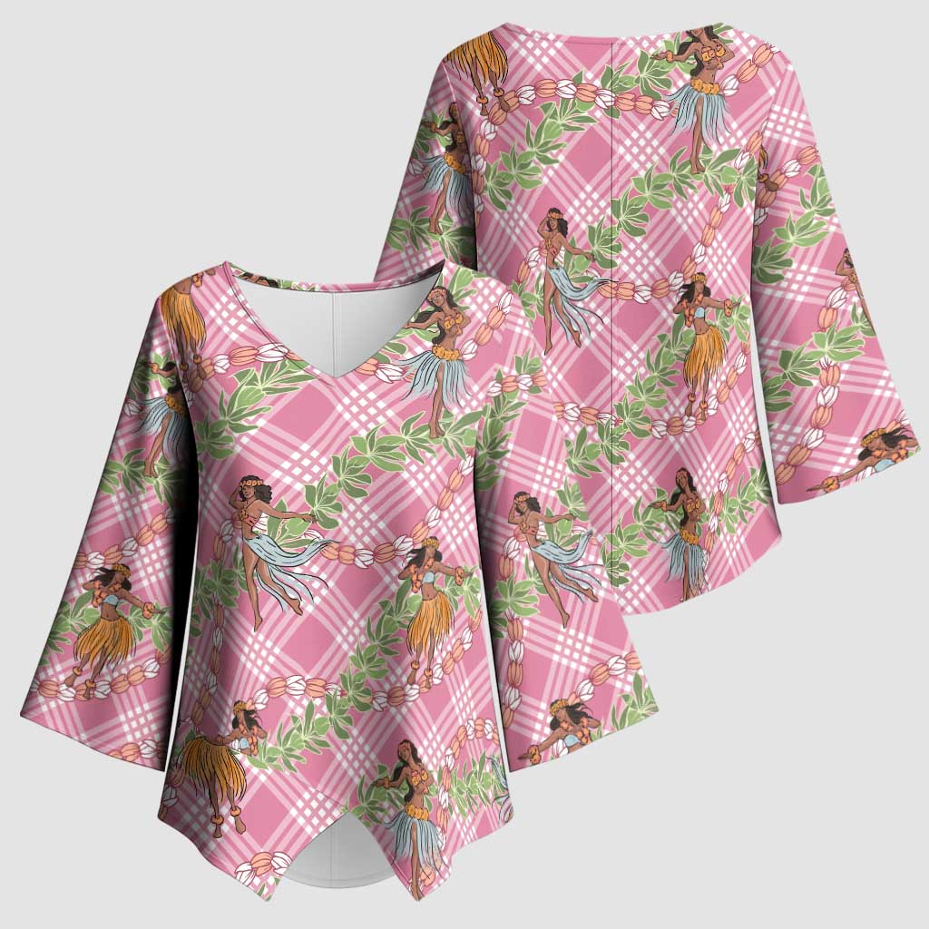 Lokelani Pink Palaka Hula Girls Seamless Hawaii Aloha Kimono Sleeve Blouse - Polynesian Pride