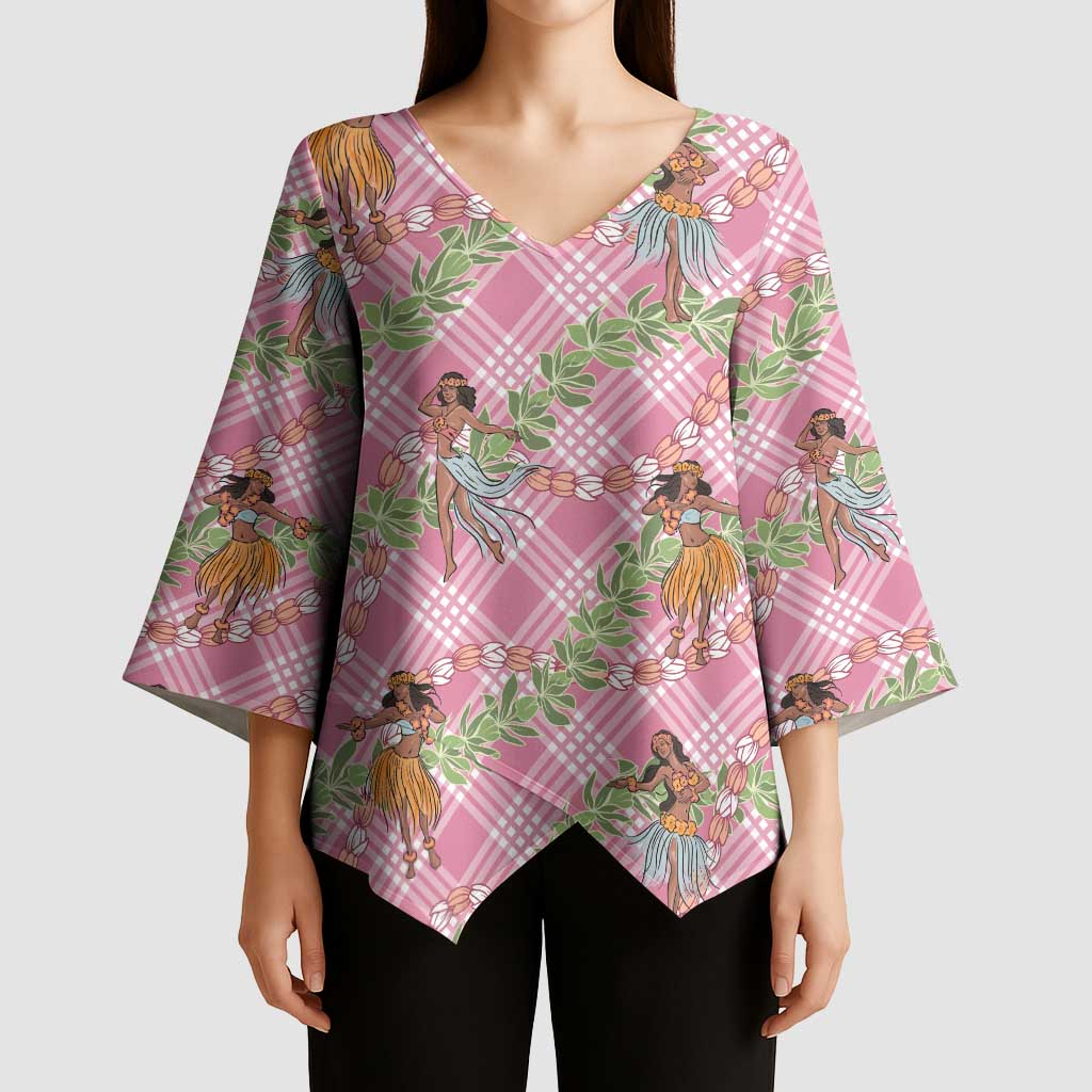 Lokelani Pink Palaka Hula Girls Seamless Hawaii Aloha Kimono Sleeve Blouse - Polynesian Pride
