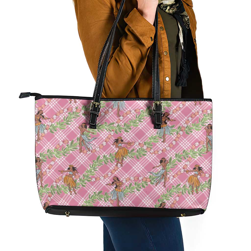 Lokelani Pink Palaka Hula Girls Seamless Hawaii Aloha Leather Tote Bag - Polynesian Pride