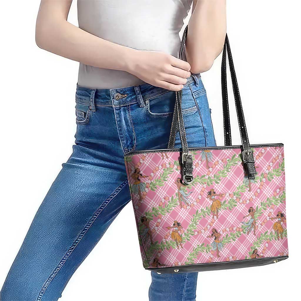 Lokelani Pink Palaka Hula Girls Seamless Hawaii Aloha Leather Tote Bag - Polynesian Pride