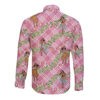 Lokelani Pink Palaka Hula Girls Seamless Hawaii Aloha Long Sleeve Button Shirt - Polynesian Pride
