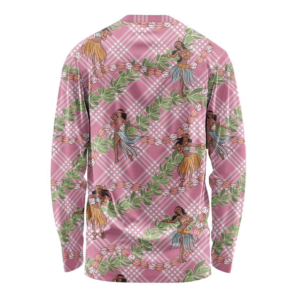 Lokelani Pink Palaka Hula Girls Seamless Hawaii Aloha Long Sleeve Shirt - Polynesian Pride