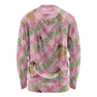 Lokelani Pink Palaka Hula Girls Seamless Hawaii Aloha Long Sleeve Shirt - Polynesian Pride