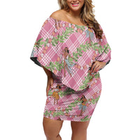 Lokelani Pink Palaka Hula Girls Seamless Hawaii Aloha Off Shoulder Short Dress - Polynesian Pride