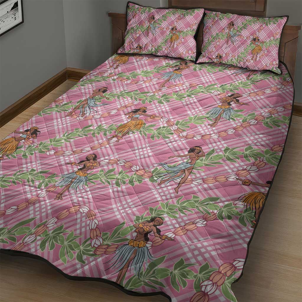 Lokelani Pink Palaka Hula Girls Seamless Hawaii Aloha Quilt Bed Set LT7 - Polynesian Pride