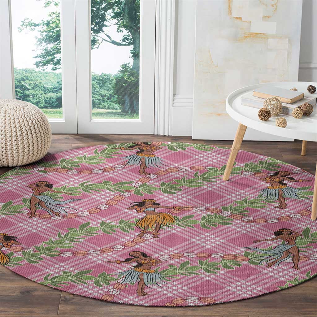 Lokelani Pink Palaka Hula Girls Seamless Hawaii Aloha Round Carpet - Polynesian Pride