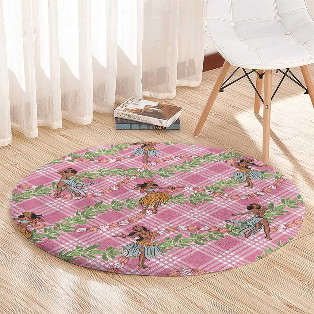 Lokelani Pink Palaka Hula Girls Seamless Hawaii Aloha Round Carpet - Polynesian Pride
