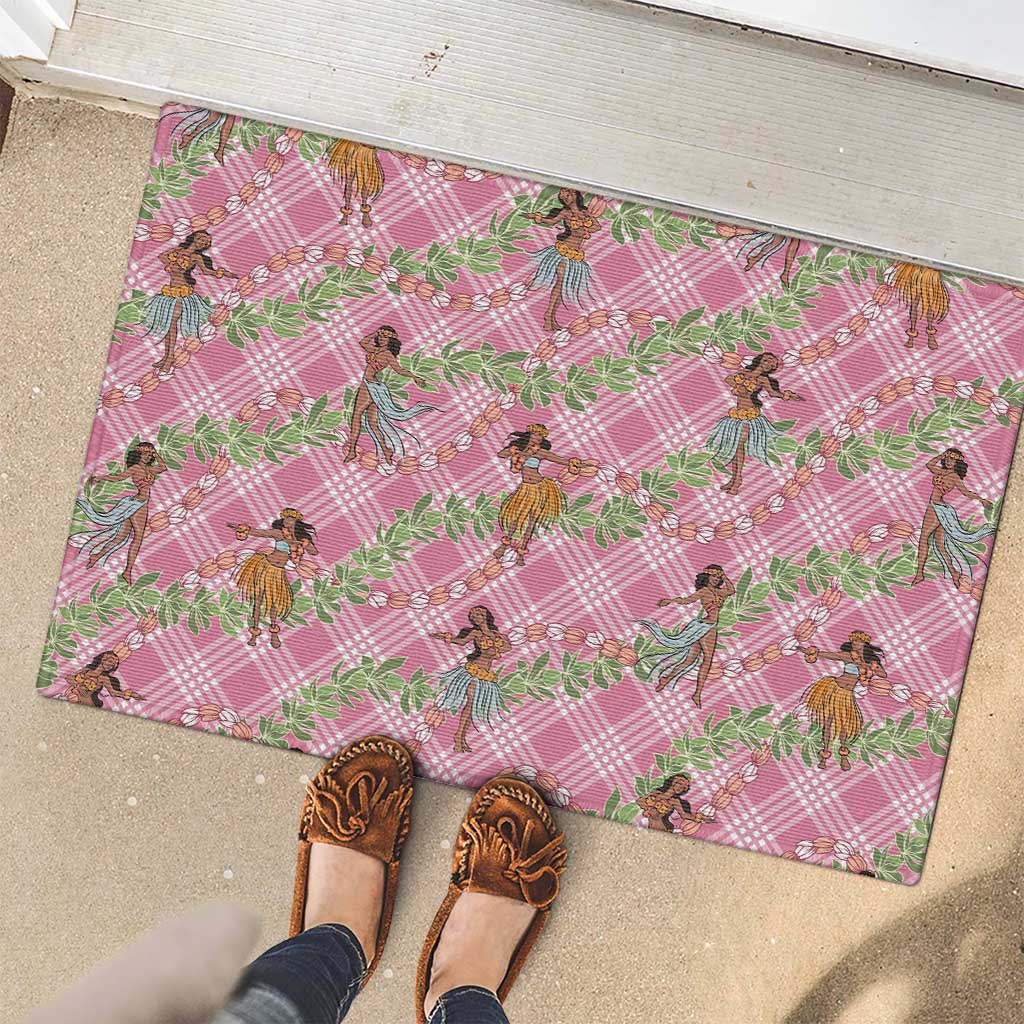 Lokelani Pink Palaka Hula Girls Seamless Hawaii Aloha Rubber Doormat - Polynesian Pride