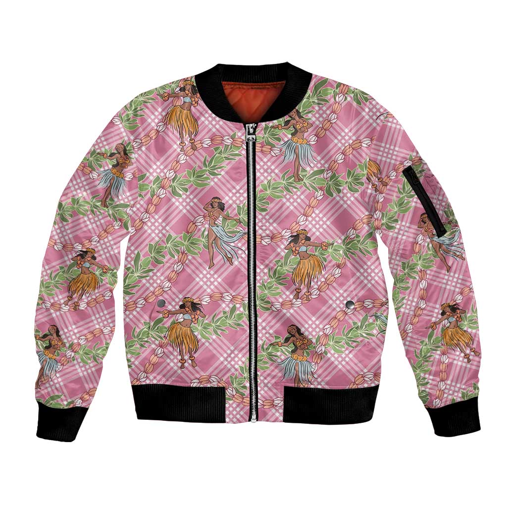 Lokelani Pink Palaka Hula Girls Seamless Hawaii Aloha Sleeve Zip Bomber Jacket - Polynesian Pride