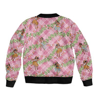 Lokelani Pink Palaka Hula Girls Seamless Hawaii Aloha Sleeve Zip Bomber Jacket - Polynesian Pride