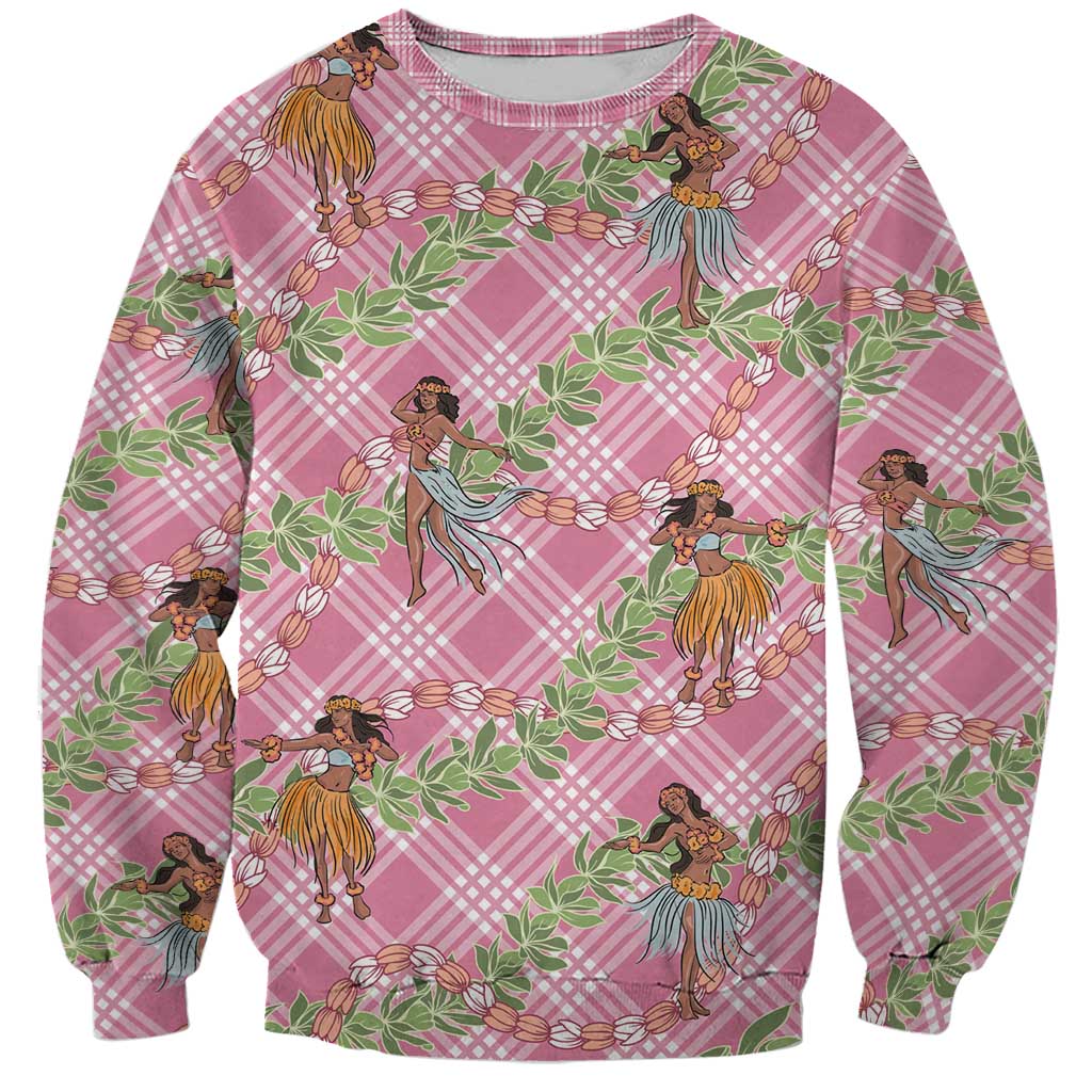 Lokelani Pink Palaka Hula Girls Seamless Hawaii Aloha Sweatshirt LT7 Unisex Pink - Polynesian Pride