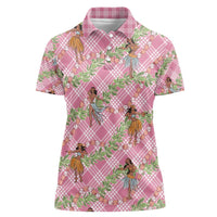 Lokelani Pink Palaka Hula Girls Seamless Hawaii Aloha Women Polo Shirt - Polynesian Pride