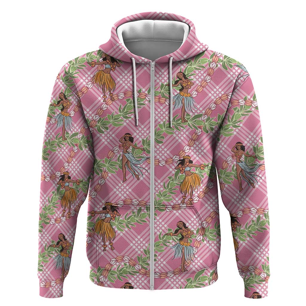 Lokelani Pink Palaka Hula Girls Seamless Hawaii Aloha Zip Hoodie - Polynesian Pride